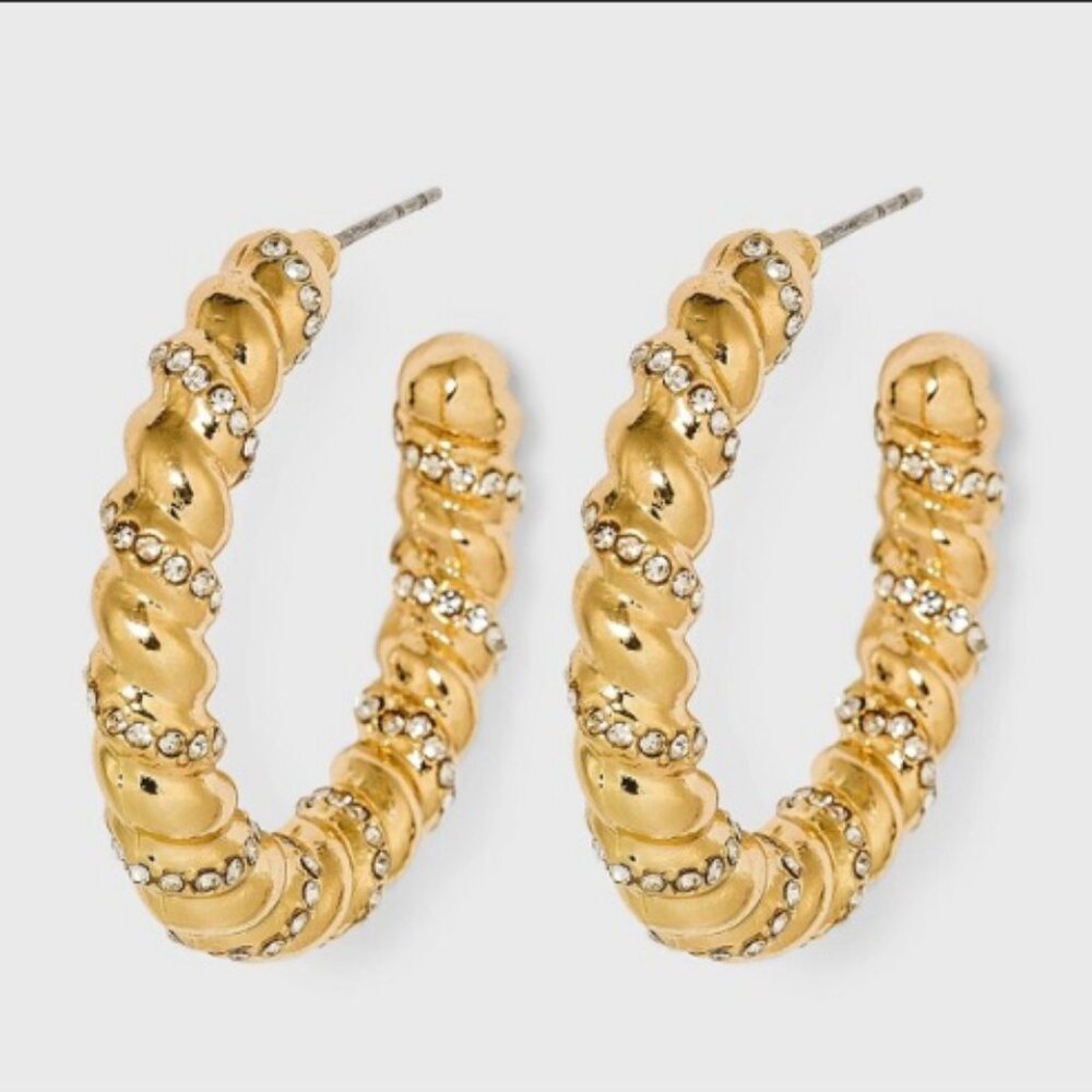Gold Crystal-Accent Hoops Earrings - Women Jewelry Earrings